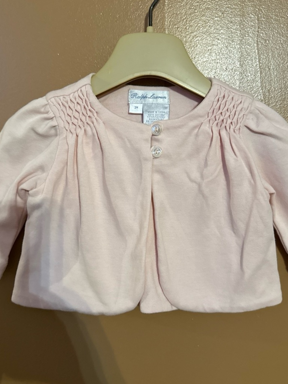 Ralph Lauren Light Pink Smocked Shoulder Cardigan